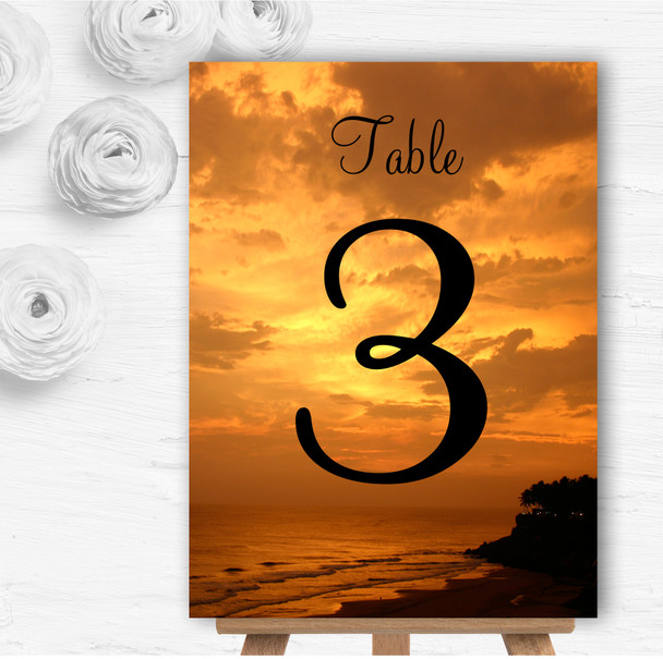 Lovely Beach At Sunset Abroad Personalised Wedding Table Number Name Cards