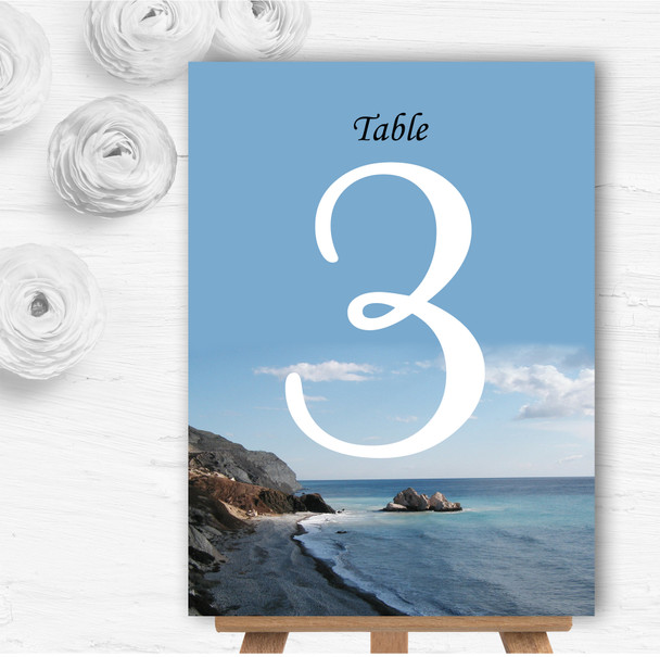 View Of A Cyprus Beach Abroad Personalised Wedding Table Number Name Cards