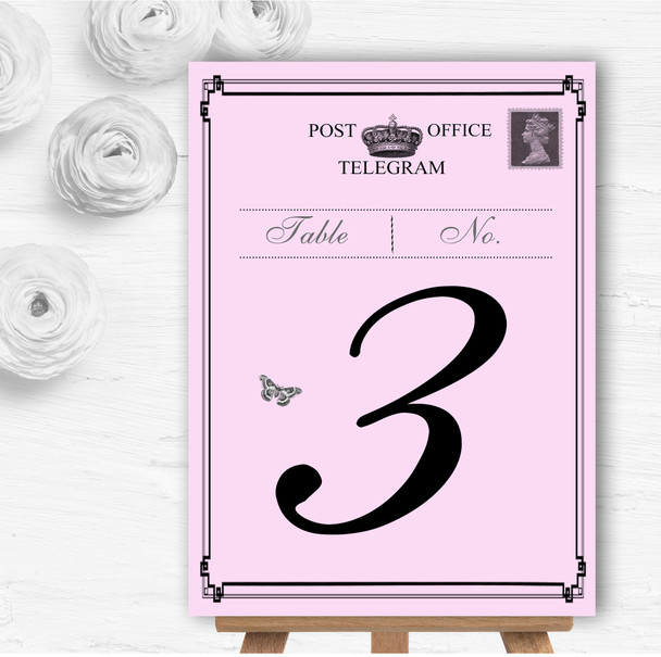 Vintage Telegram Elegant Pink Personalised Wedding Table Number Name Cards