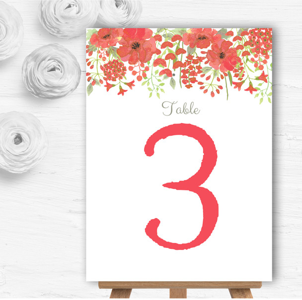 Watercolour Floral Coral Pink Personalised Wedding Table Number Name Cards