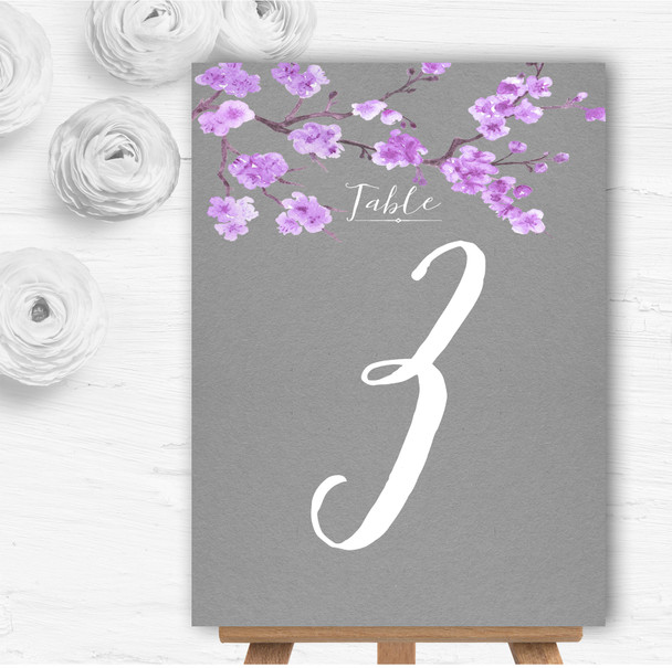 Rustic Vintage Dark Grey & Purple Blossom Wedding Table Number Name Cards