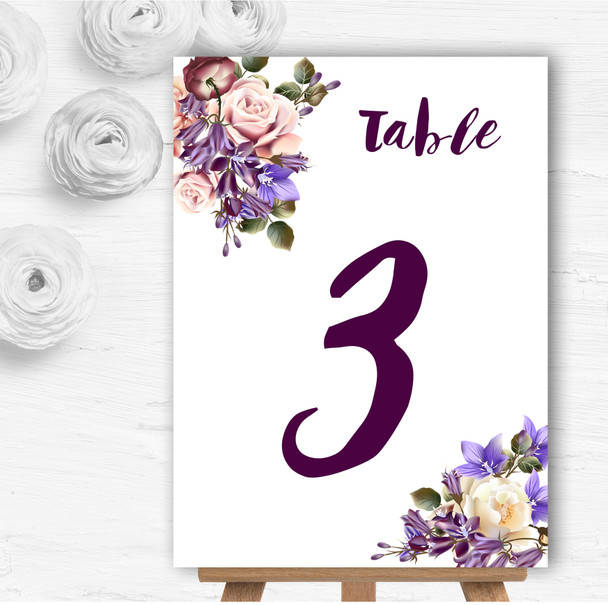 White Lilac & Blush Pink Watercolour Rose Wedding Table Number Name Cards