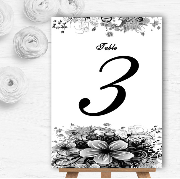 Black White Flower Butterfly Personalised Wedding Table Number Name Cards