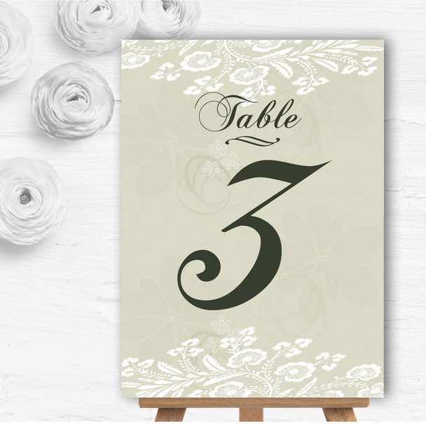 Vintage Lace Sage Green Chic Personalised Wedding Table Number Name Cards