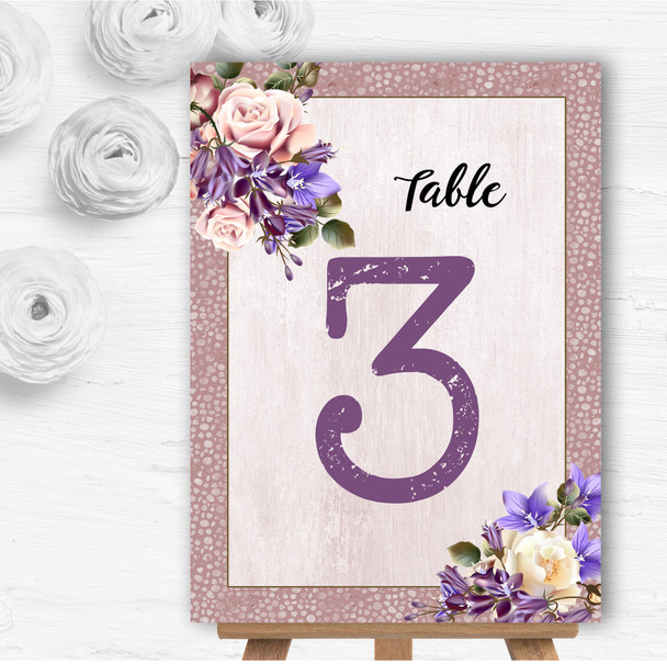 Pale Coral Pink & Lilac Watercolour Rose Wedding Table Number Name Cards
