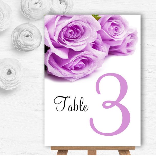 Beautiful Lilac Purple Rose Personalised Wedding Table Number Name Cards