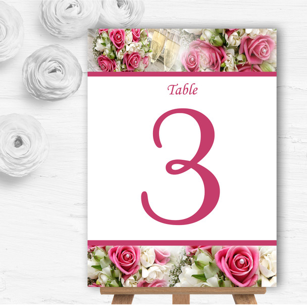 Pink Roses Pearls Champagne Personalised Wedding Table Number Name Cards
