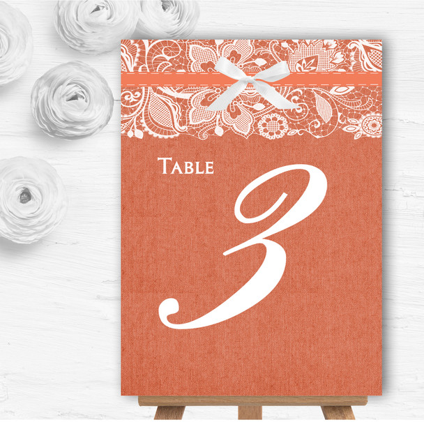 Vintage Coral Burlap & Lace Personalised Wedding Table Number Name Cards