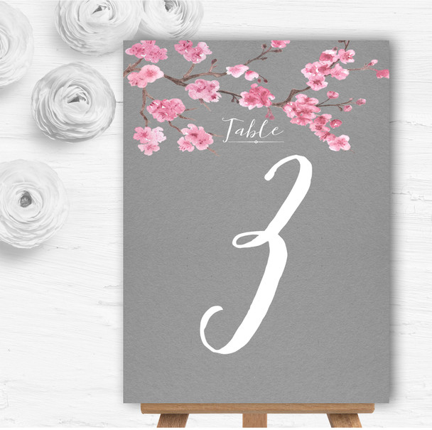 Rustic Vintage Dark Grey & Pink Blossom Wedding Table Number Name Cards