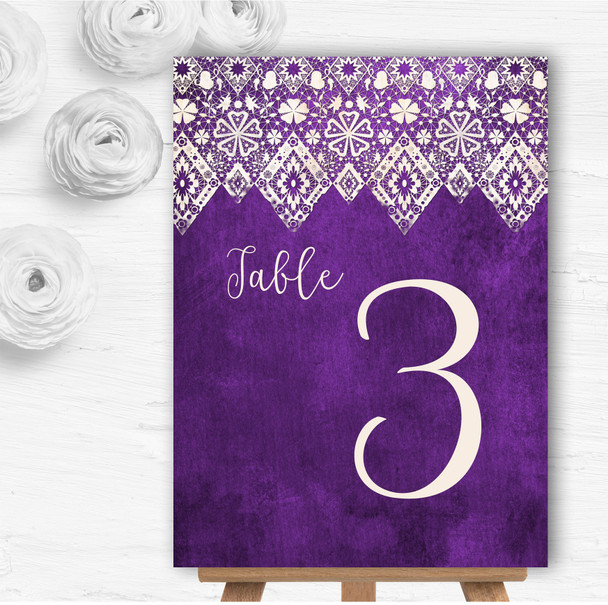 Cadbury Purple Old Paper and Lace Effect Wedding Table Number Name Cards