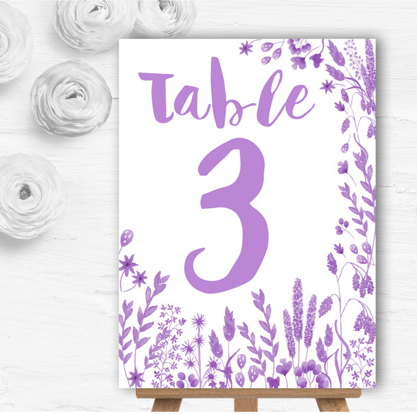 Dusty Purple Autumn Leaves Watercolour Wedding Table Number Name Cards