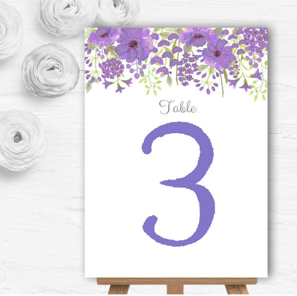 Watercolour Floral Purple Personalised Wedding Table Number Name Cards