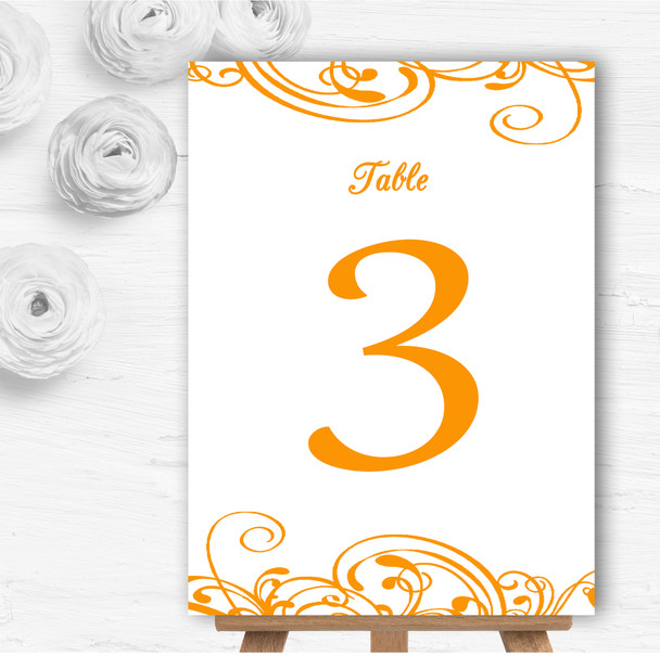 White & Orange Swirl Deco Personalised Wedding Table Number Name Cards