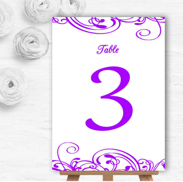 White & Purple Swirl Deco Personalised Wedding Table Number Name Cards