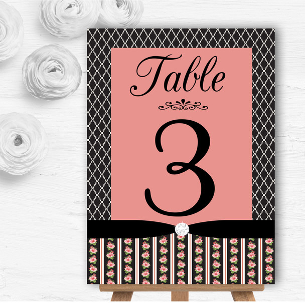 Black And Coral Pink Rose Shabby Chic Wedding Table Number Name Cards
