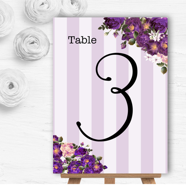 Cadbury Purple Rose & Stripes Vintage Wedding Table Number Name Cards