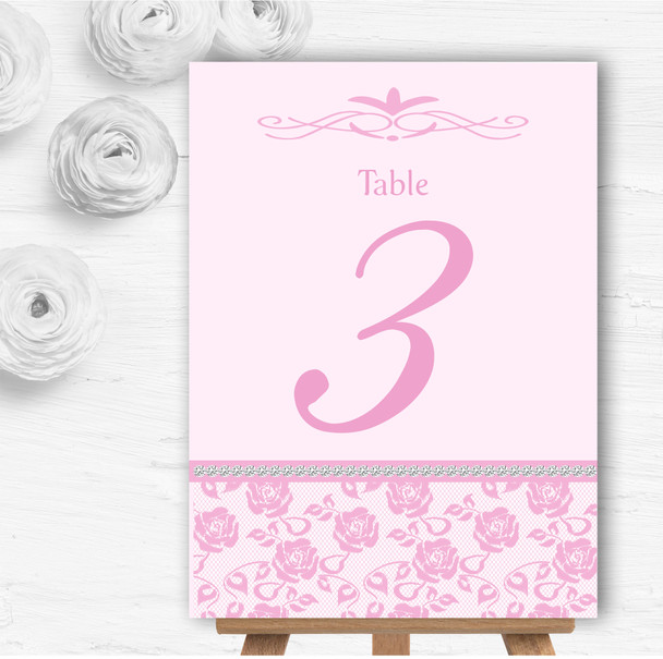 Pretty Baby Rose Pink Floral Diamante Wedding Table Number Name Cards
