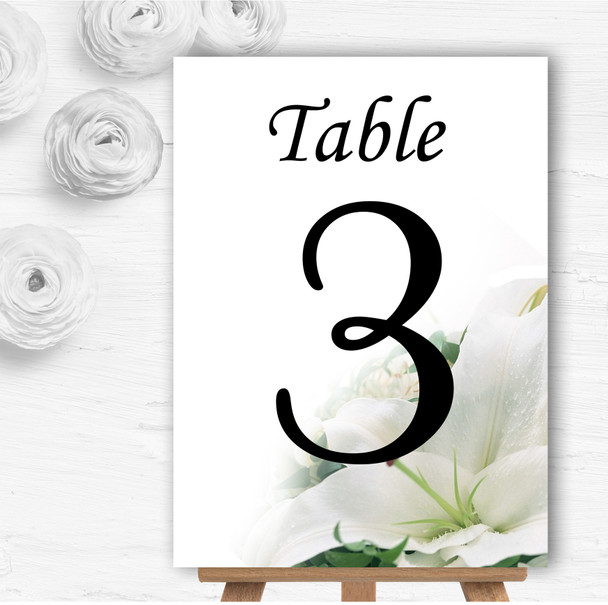 Classy White Lily Pretty Personalised Wedding Table Number Name Cards