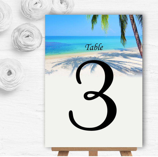 Tropical Beach Palm Tree Personalised Wedding Table Number Name Cards