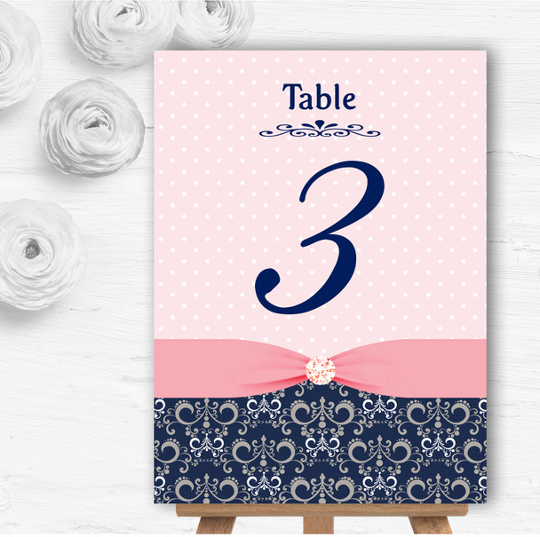 Dusky Coral Pink Vintage Diamond Bow Wedding Table Number Name Cards