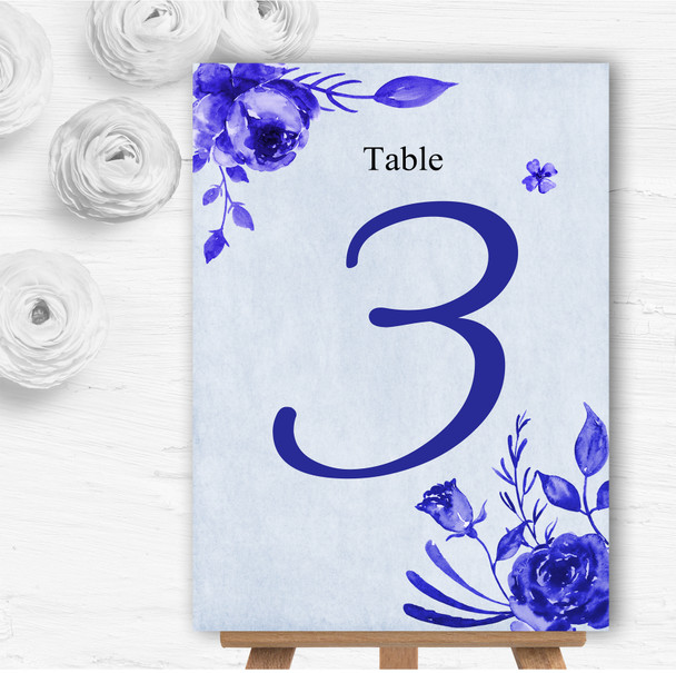 Pale Blue & White Watercolour Floral Wedding Table Number Name Cards