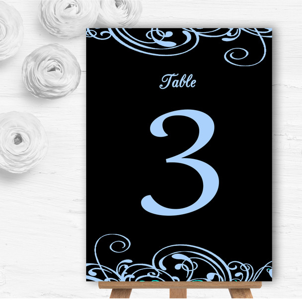 Black & Blue Swirl Deco Personalised Wedding Table Number Name Cards