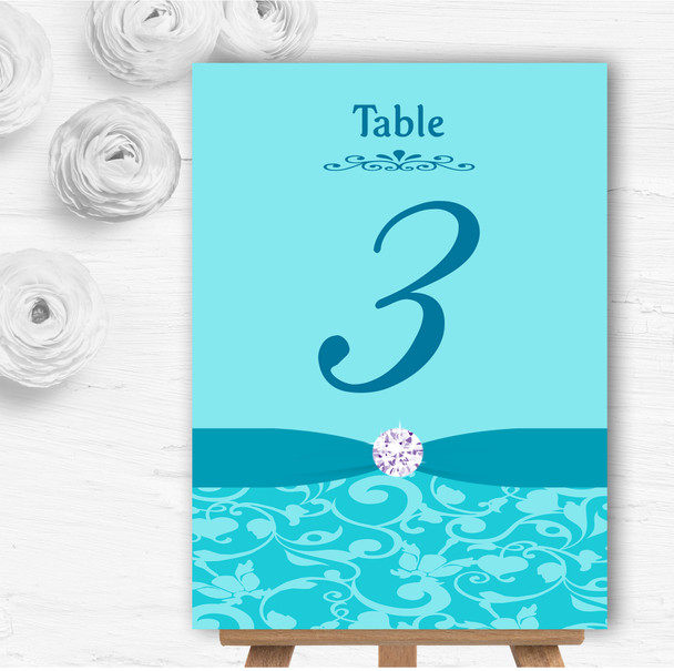 Blue Vintage Floral Damask Diamante Wedding Table Number Name Cards