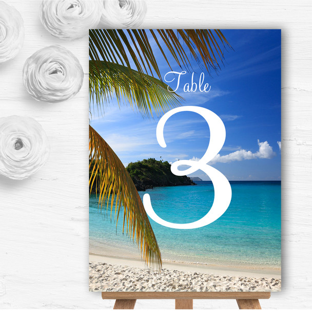 Palm Tree Beach Abroad Personalised Wedding Table Number Name Cards