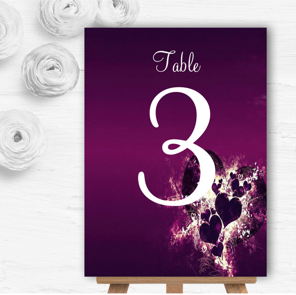 Purple Hearts Romantic Personalised Wedding Table Number Name Cards