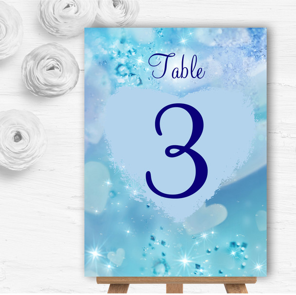 Pale Blue Love Hearts Personalised Wedding Table Number Name Cards