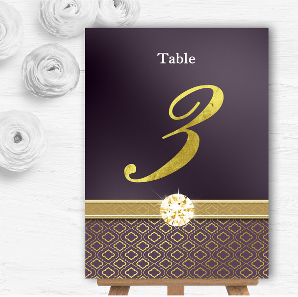 Purple Satin And Gold Personalised Wedding Table Number Name Cards