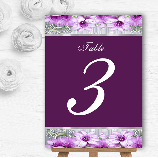 Purple Heart Flowers Personalised Wedding Table Number Name Cards