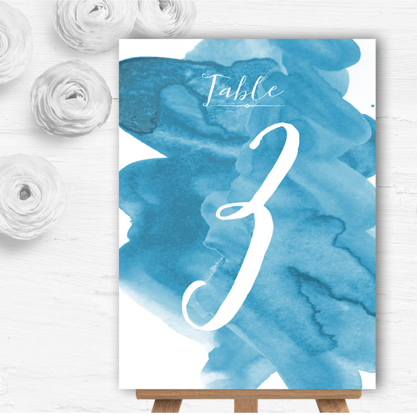 Sea Blue Watercolour Personalised Wedding Table Number Name Cards