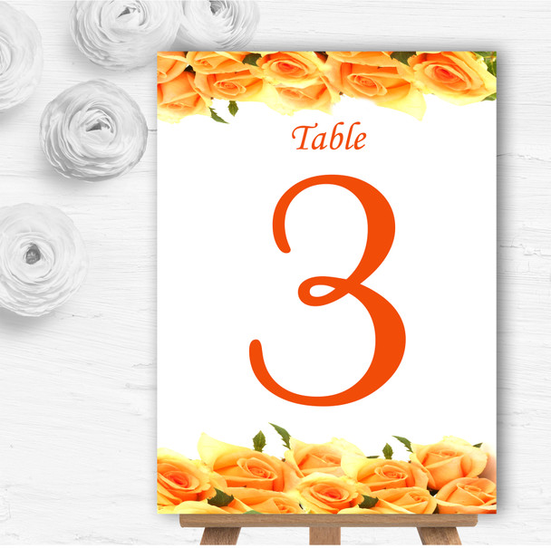 Orange Yellow Roses Personalised Wedding Table Number Name Cards