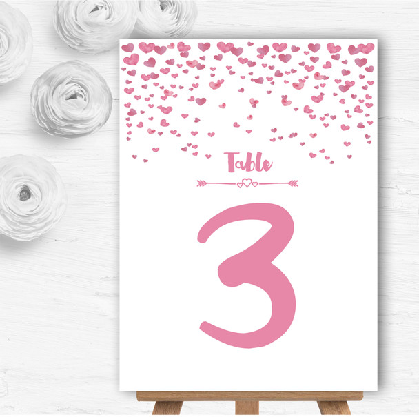 Pink Heart Confetti Personalised Wedding Table Number Name Cards