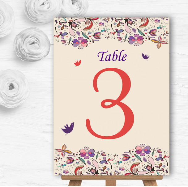 Purple Cream Pretty Personalised Wedding Table Number Name Cards