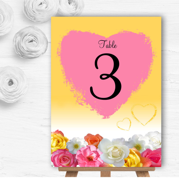 Yellow Pink Flowers Personalised Wedding Table Number Name Cards