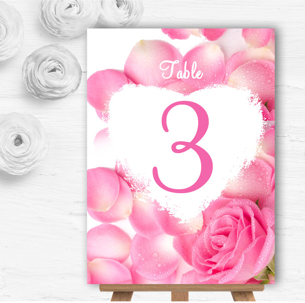 Pink Rose Petals Personalised Wedding Table Number Name Cards