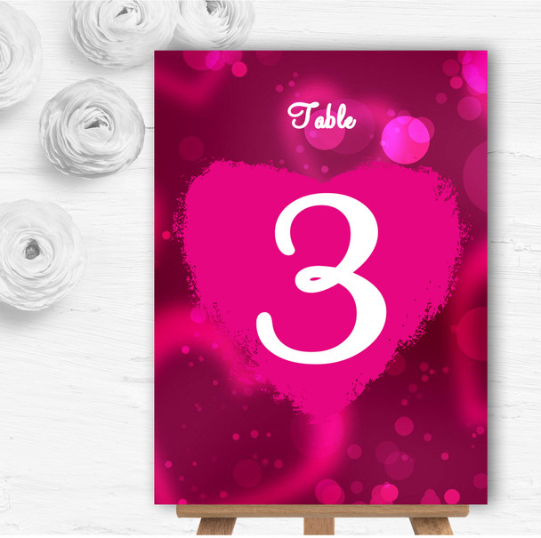 Hot Pink Hearts Personalised Wedding Table Number Name Cards