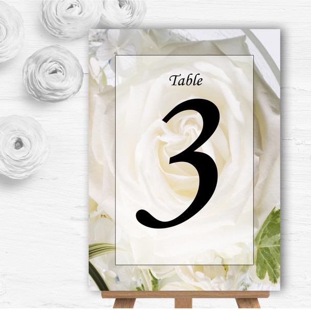 White Rose Personalised Wedding Table Number Name Cards