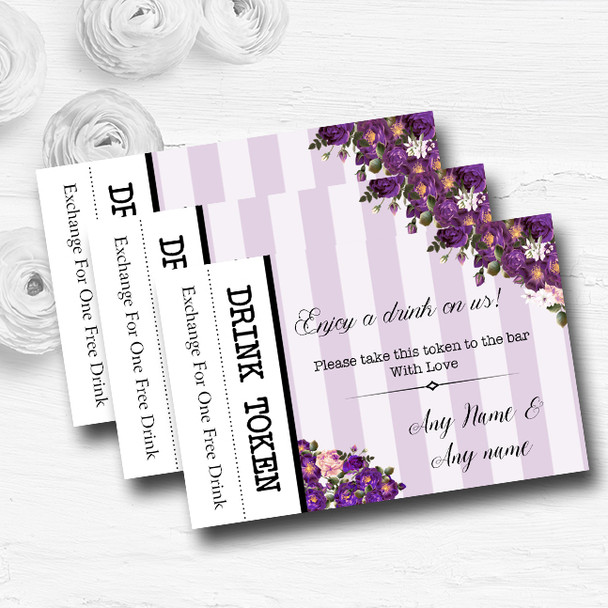 Cadbury Purple Rose & Stripes Vintage Personalised Wedding Bar Free Drink Tokens