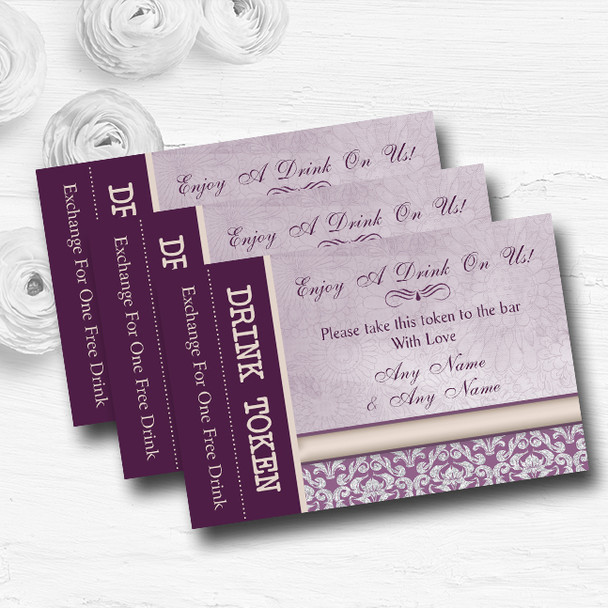 Lavender Lilac Vintage Damask Pretty Personalised Wedding Bar Free Drink Tokens Lavender Lilac Vintage Damask Pretty Personalised Wedding Bar Free Drink Tokens