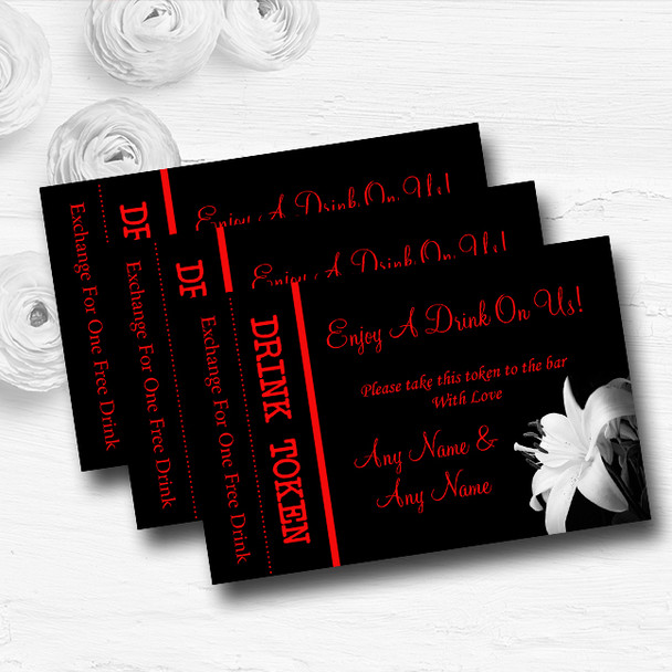 Stunning Lily Flower Black White Red Personalised Wedding Bar Free Drink Tokens
