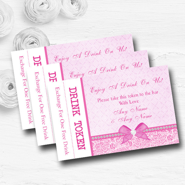 Pretty Floral Vintage Bow & Diamante Pink Custom Wedding Bar Free Drink Tokens