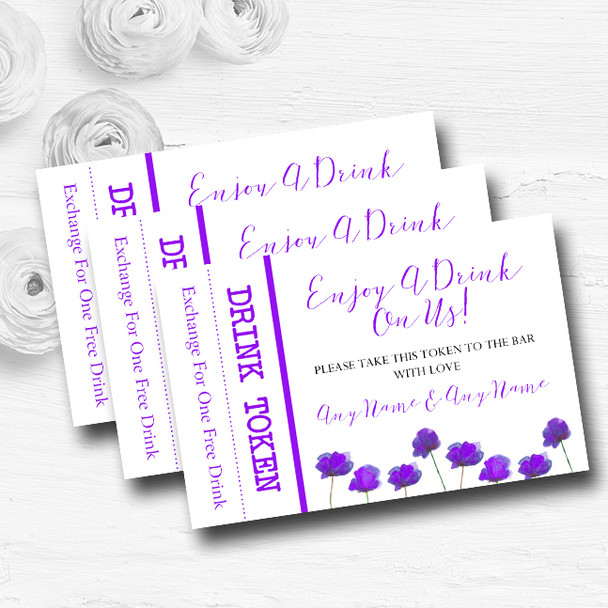 Stunning Watercolour Poppies Purple Personalised Wedding Bar Free Drink Tokens