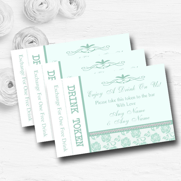 Pretty Mint Green & Sage Floral Diamante Custom Wedding Bar Free Drink Tokens