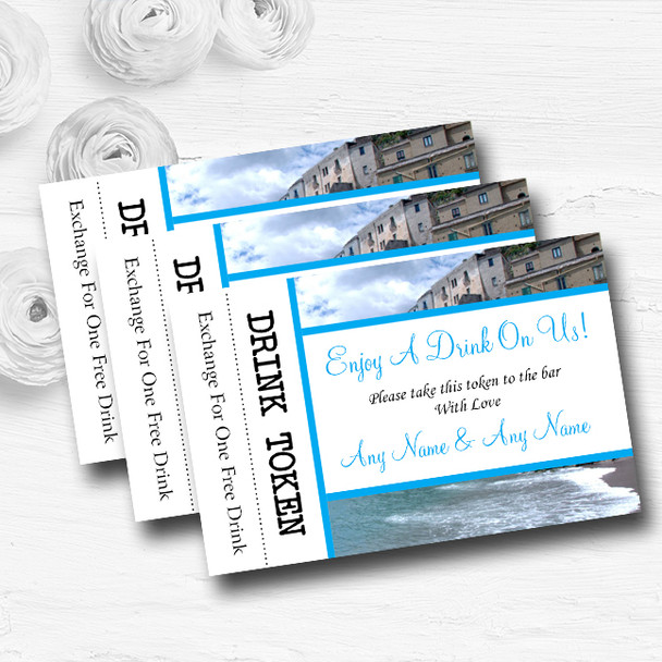 Romantic Amalfi Coast Italy Heart Personalised Wedding Bar Free Drink Tokens