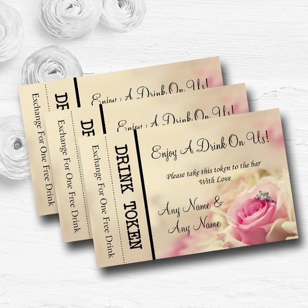 Stunning Pale Pink Rose & Diamond Personalised Wedding Bar Free Drink Tokens