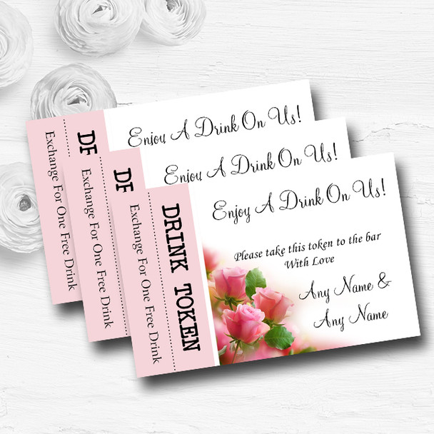 Beautiful Soft Pink Pastel Roses Personalised Wedding Bar Free Drink Tokens