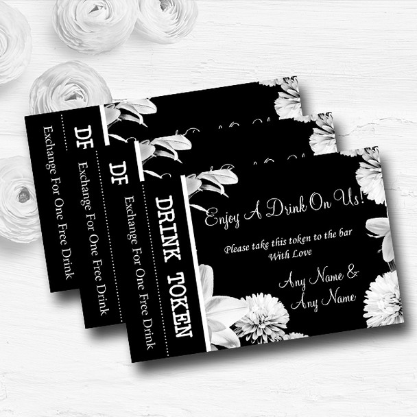 Stunning Lily Flower Black White Personalised Wedding Bar Free Drink Tokens